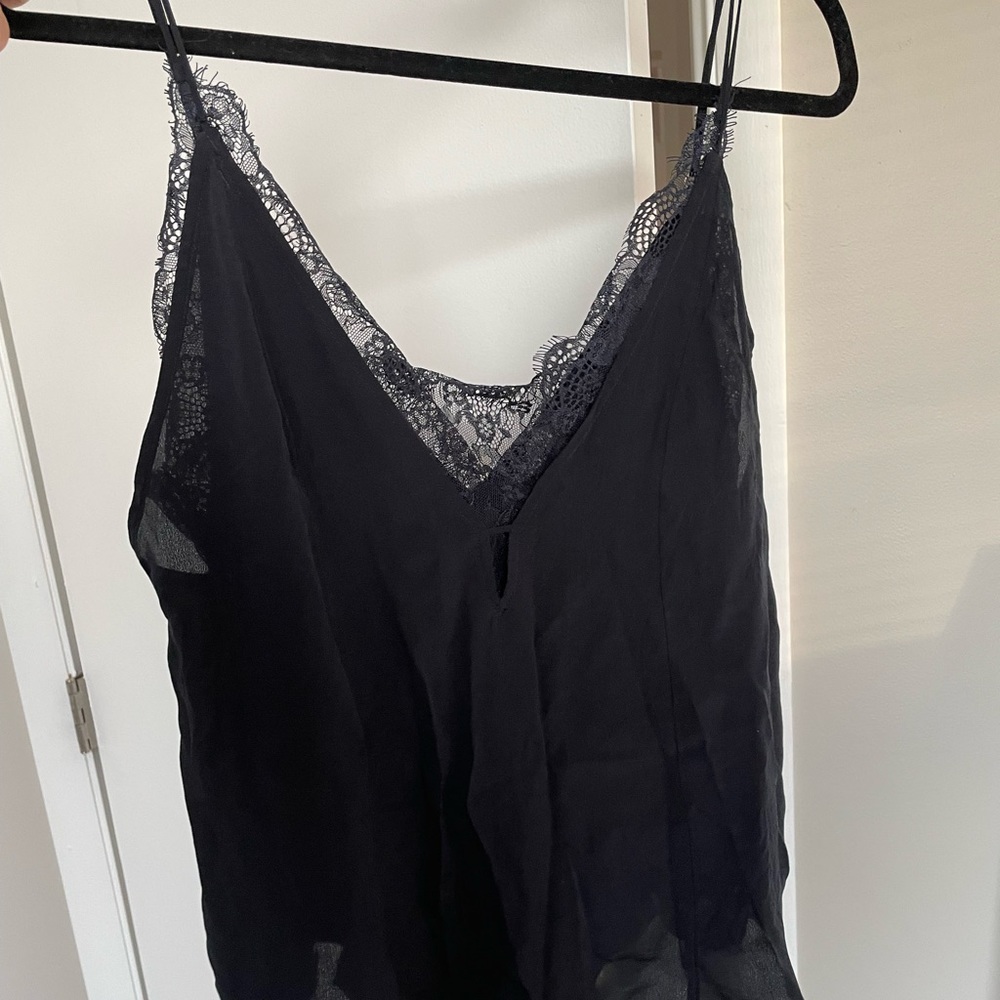 Black Sleeveless Blouse w Lacey Detail